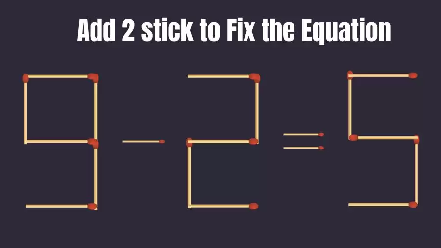 Matchstick Riddle: 9-2=5 Fix The Equation By Adding 2 Sticks
