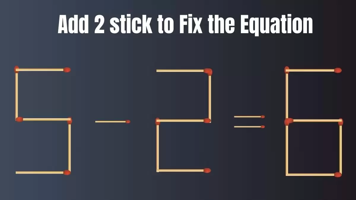 Solve the Puzzle to Transform 5-2=6 by Adding 2 Matchsticks to Correct the Equation