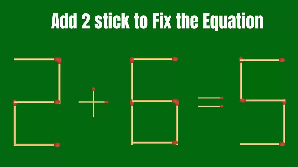 Solve the Puzzle to Transform 2+6=5 by Adding 2 Matchsticks to Correct the Equation
