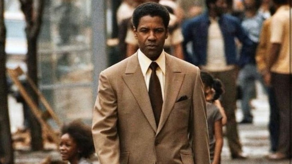 Denzel Washington on brown suit.