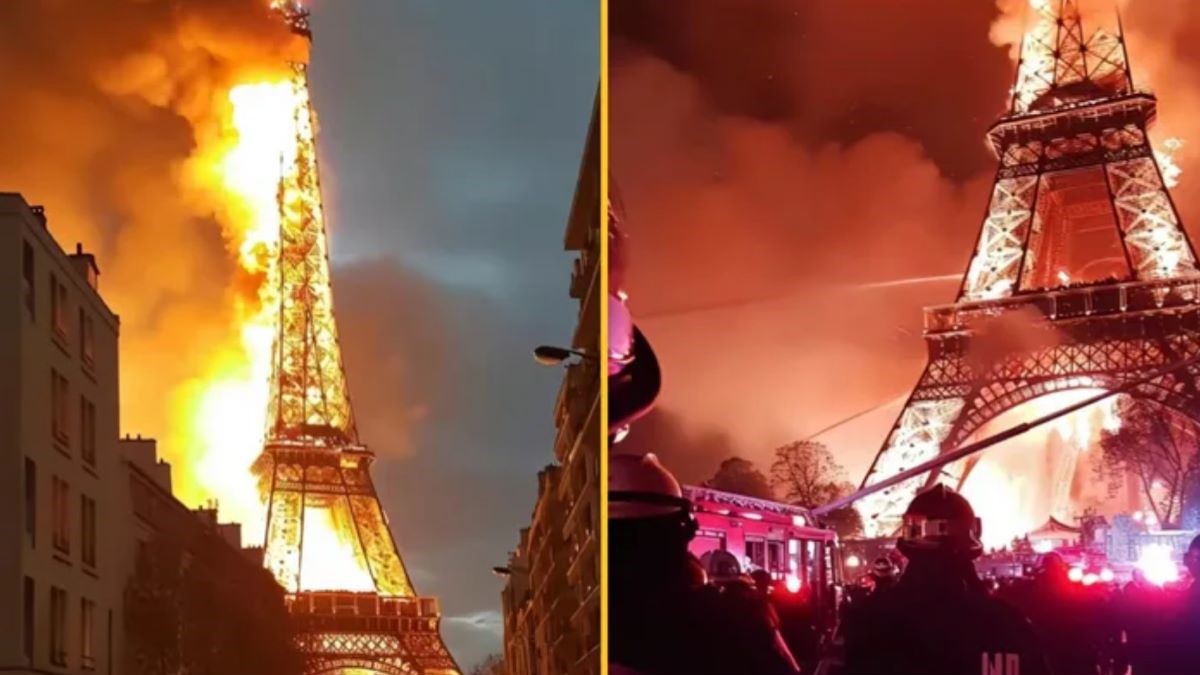 Eiffel Tower on fire